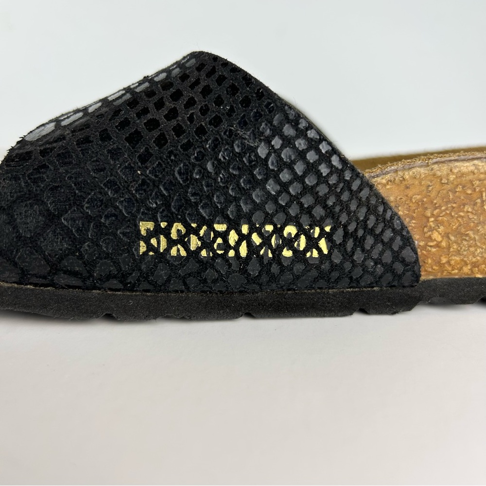 Birkenstock Madrid Shiny Black Snake Single Strap Sandals EU 39 US Ladies 8 - Picture 10 of 14